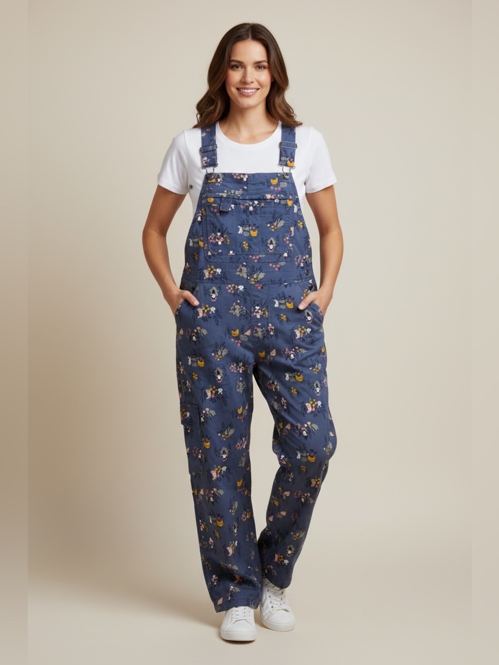 DULUTH TRADING CO Heirloom Gardening Navy Floral-Print Women's Overalls